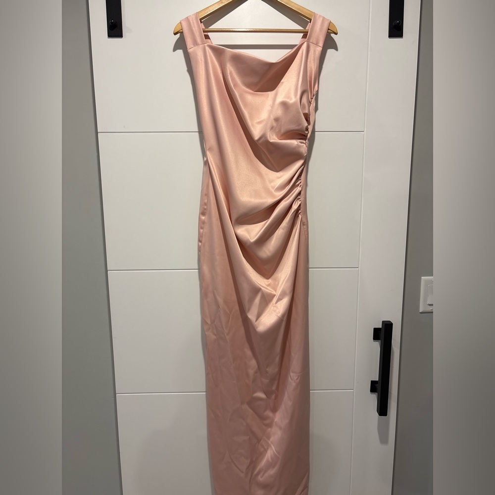 Satin Draped Slip Dress in Blush